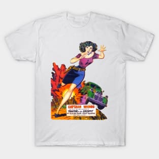 Beautiful Woman Running Captain Wings Traitor Vintage Car Exhibition Adventure Comic T-Shirt